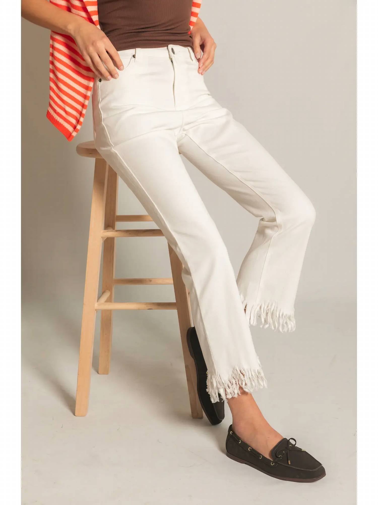Before You Collection - Fringed Bottom Denim Pants