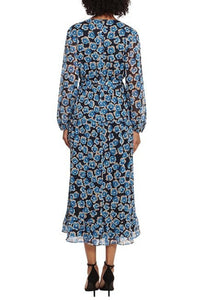 Maggy London - Long Sleeve Faux Wrap Midi Dress