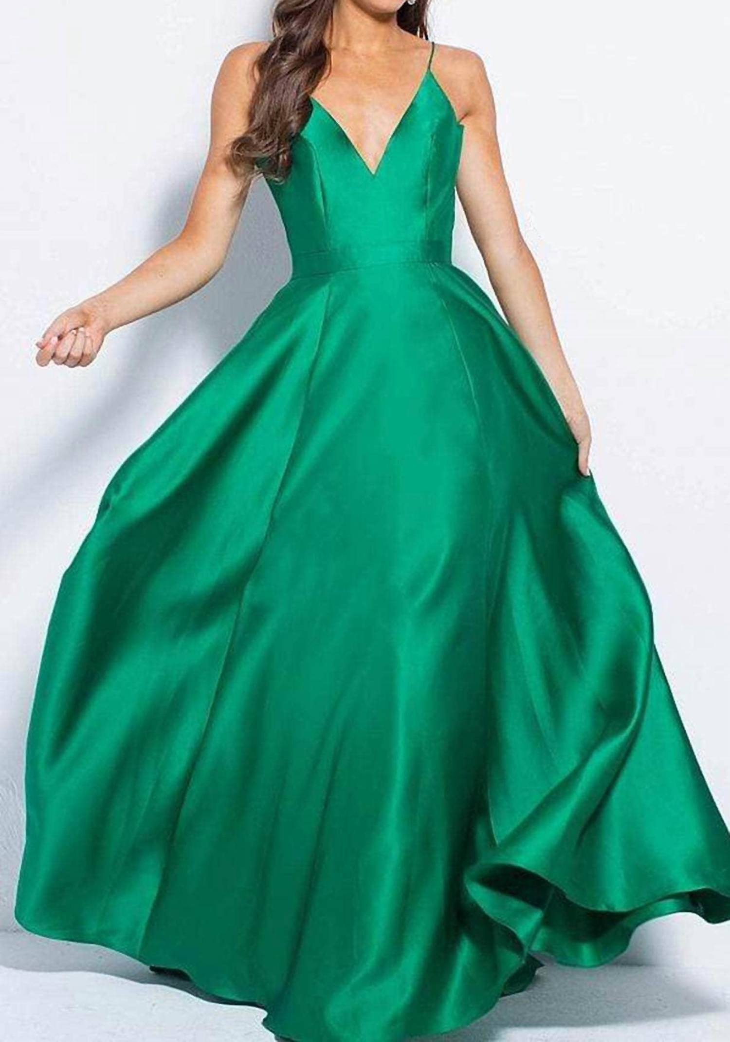 Jovani - V-Neckline Satin Prom Dress