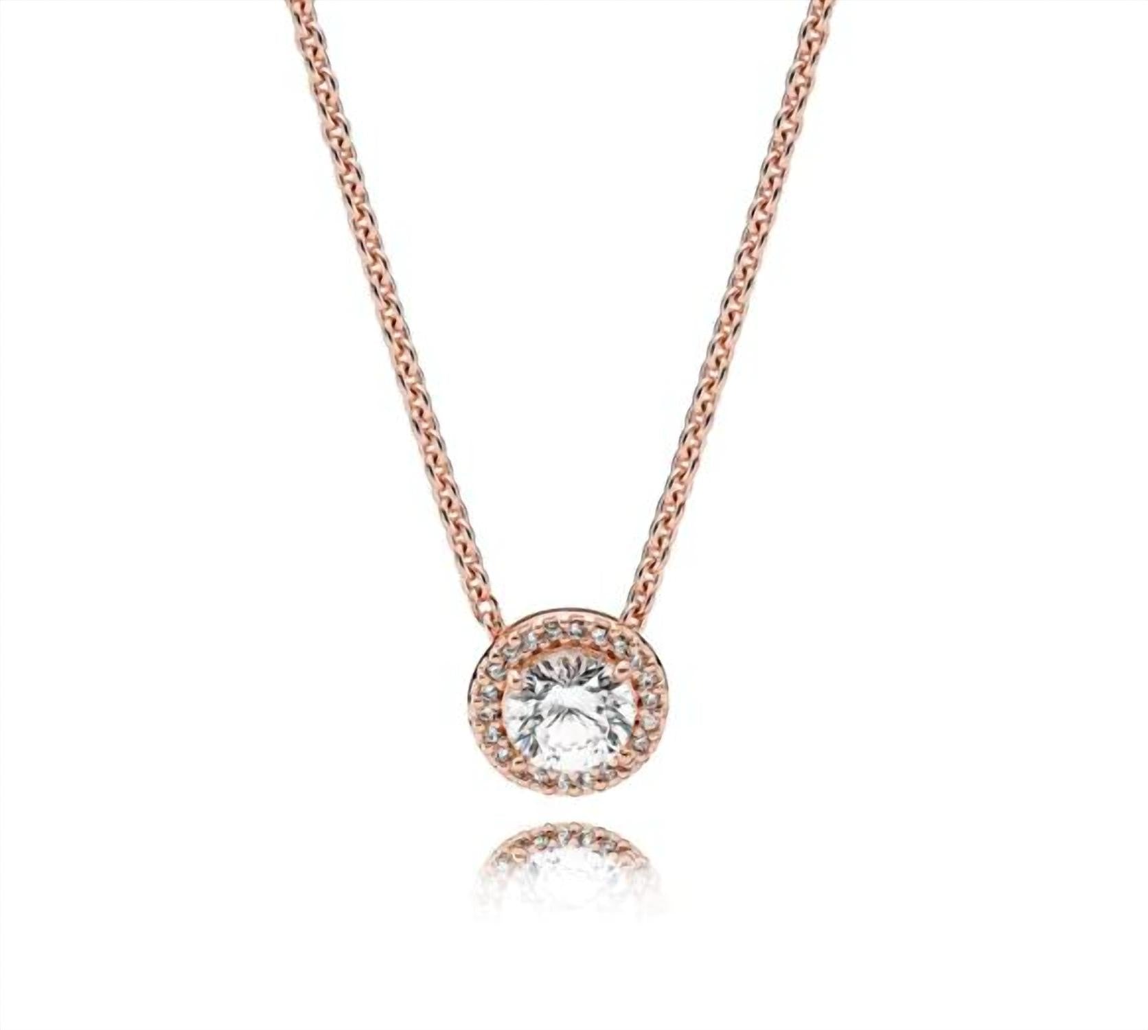 Pandora - Women's Rose Necklace With Clear Cubic Zirconia