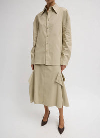 Tibi - Luxe Spring Twill Tucked Pleat Midi Skirt