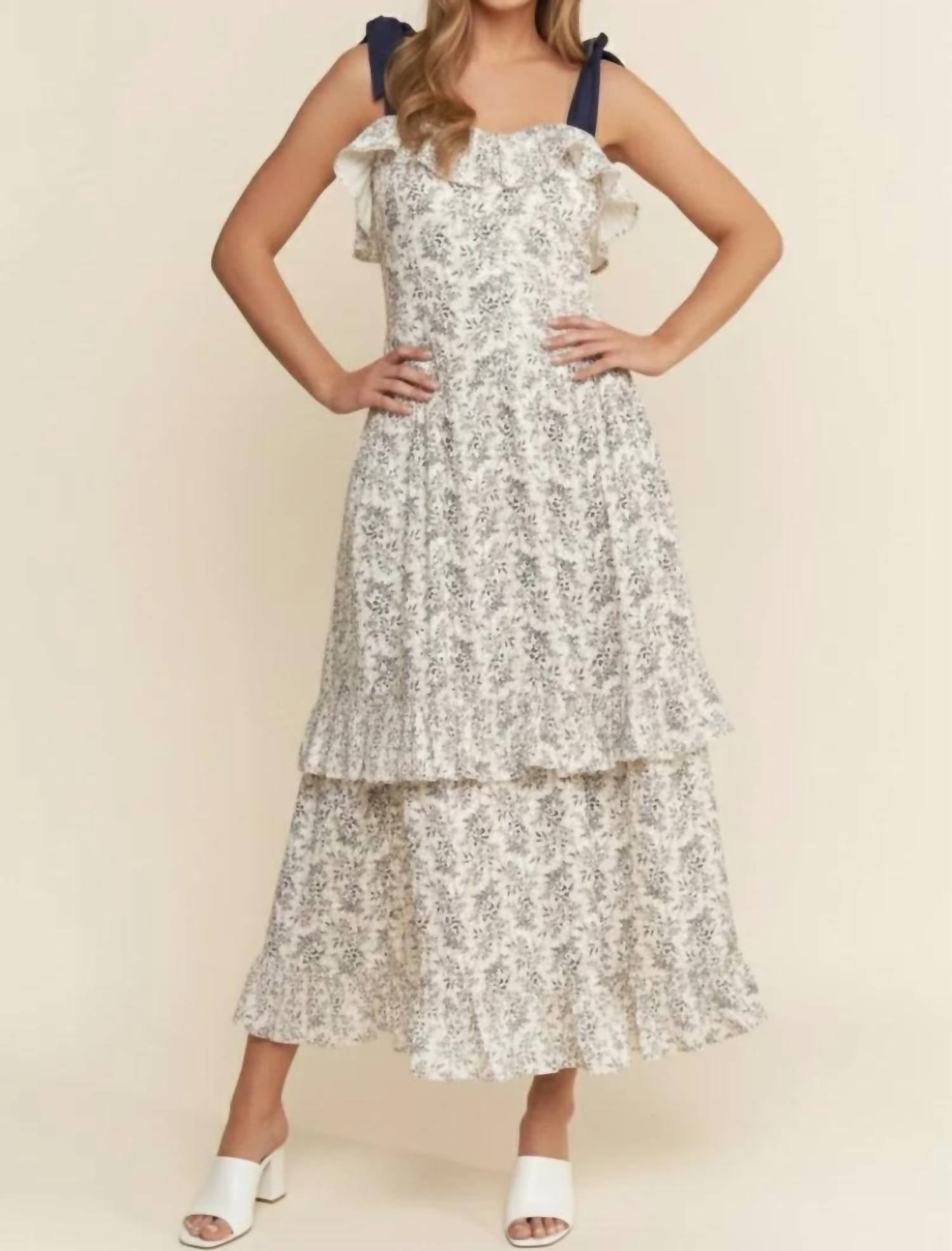 J.Nna - Ruffle Detailed Ribbon Strap Midi Dress