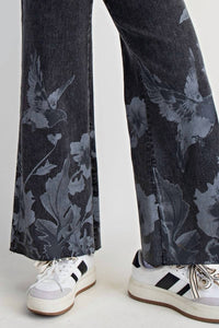Easel Floral Bird Stretch Denim Pants in black denim wash - women's jeans - view 5