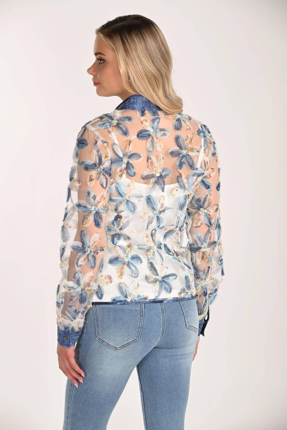 Frank Lyman - 3d Flower Sequin Woven Button Up Top