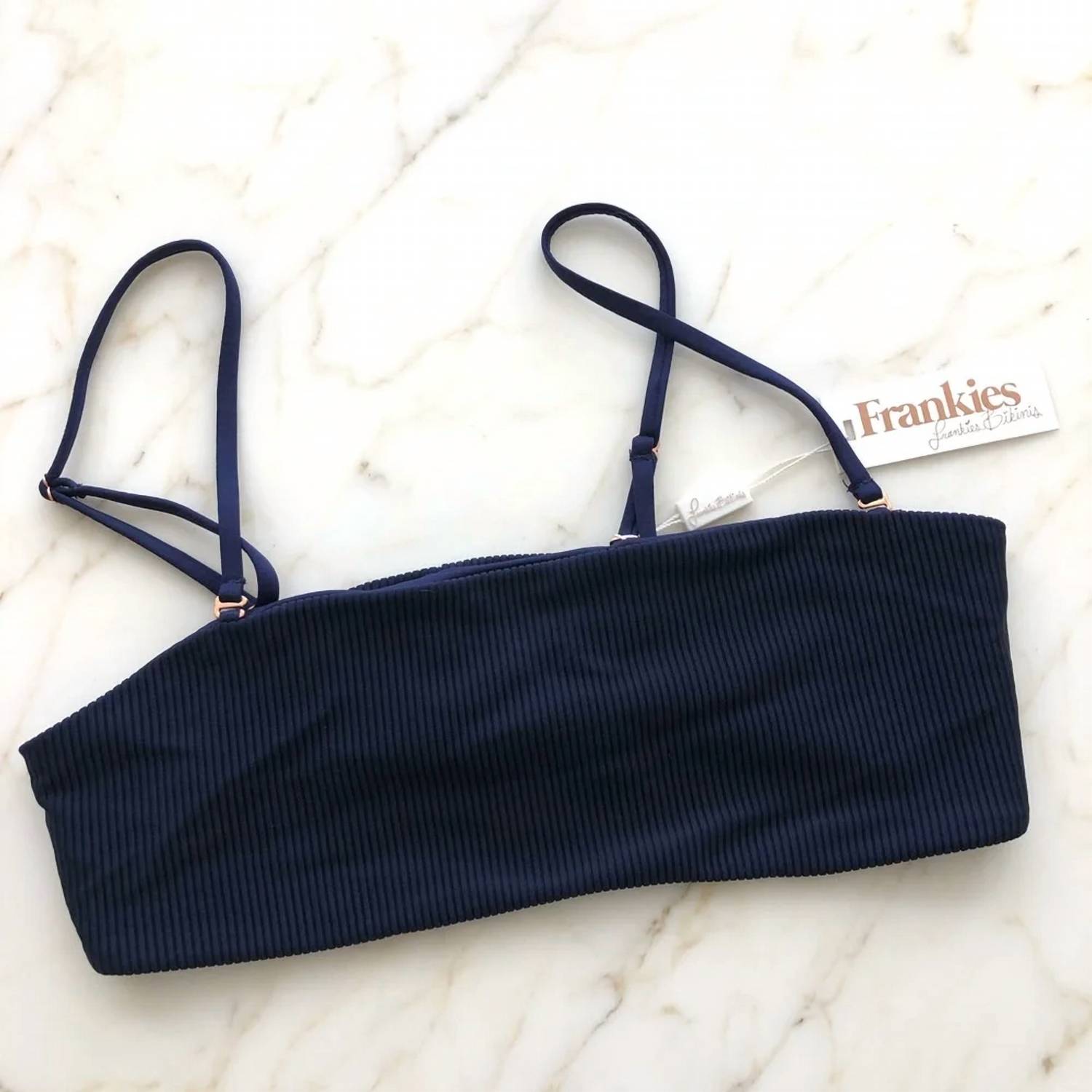 Frankies Bikinis Women's Scarlett Ribbed Top in navy - women's swimwear