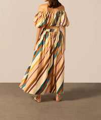 ADRIANA DEGREAS Organic Stripes Off-The-Shoulder Blouse in multi stripes - women's blouse - detail view