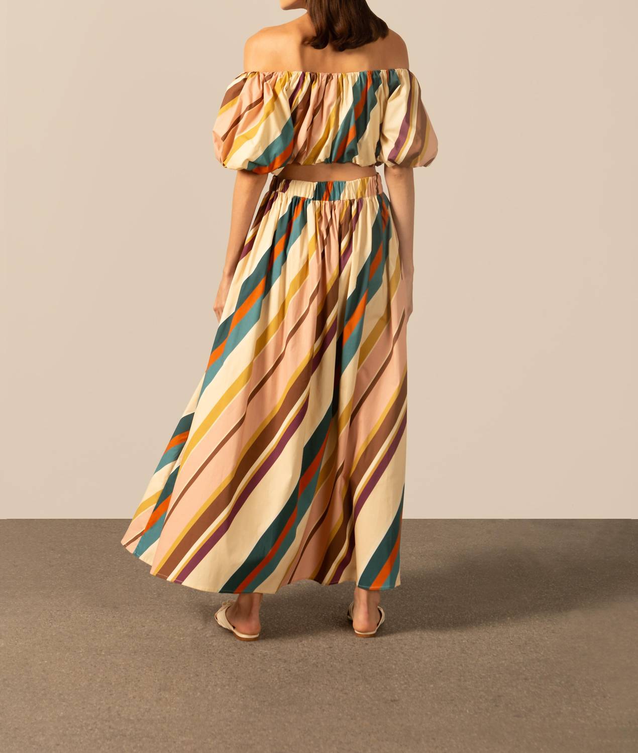 ADRIANA DEGREAS Organic Stripes Off-The-Shoulder Blouse in multi stripes - women's blouse - detail view