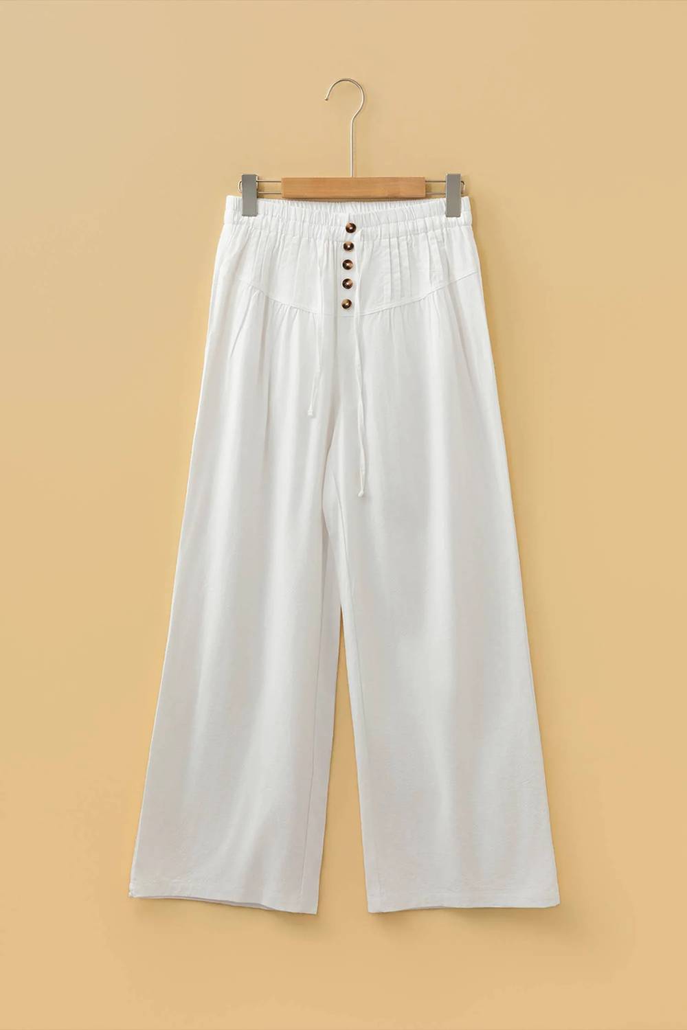 66Disco - Elastic Waist Button Pleated Detail Wide Leg Pants
