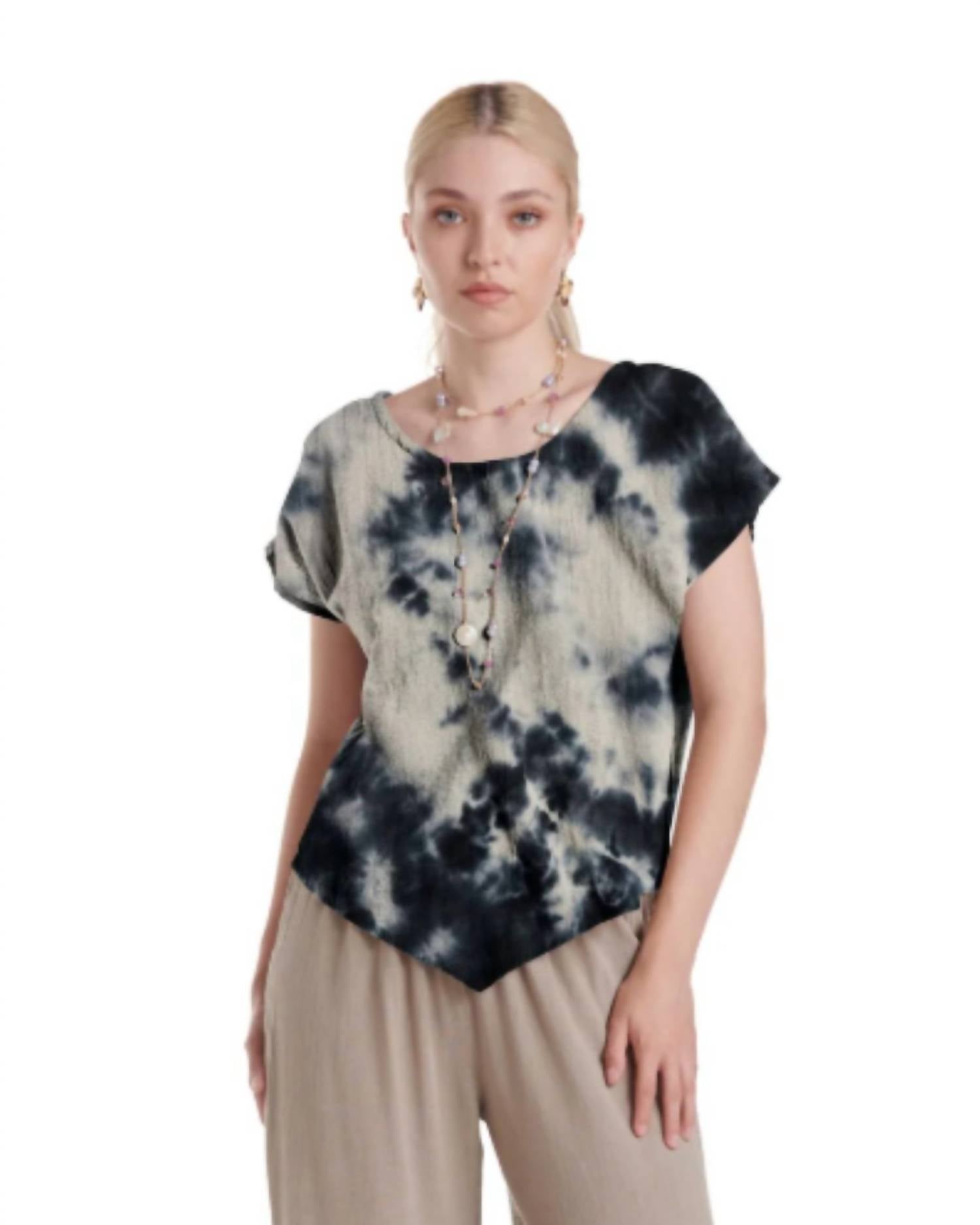 Oh My Gauze! Grace Cotton Top in marble black - women's t-shirt - alternate view