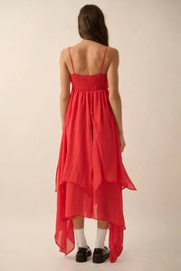 Promesa - Pleated Keyhole Bodice Layered Gauze Maxi Dress