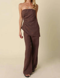 Olivaceous - Draped Strapless Linen Top