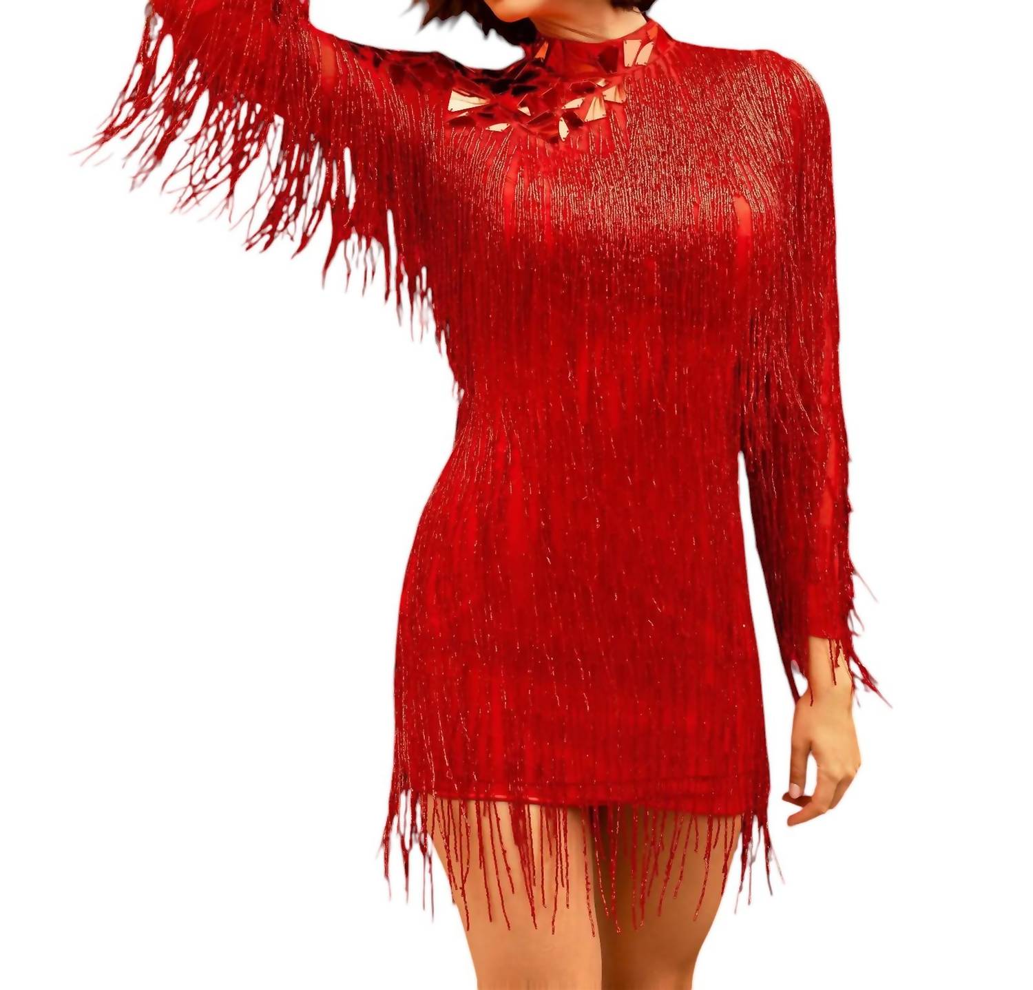 beaded fringe party dress Primavera Couture 4042 Beaded Embellished Fringe With Stones V-Neck Cocktail Homecoming Dress 18 / Black