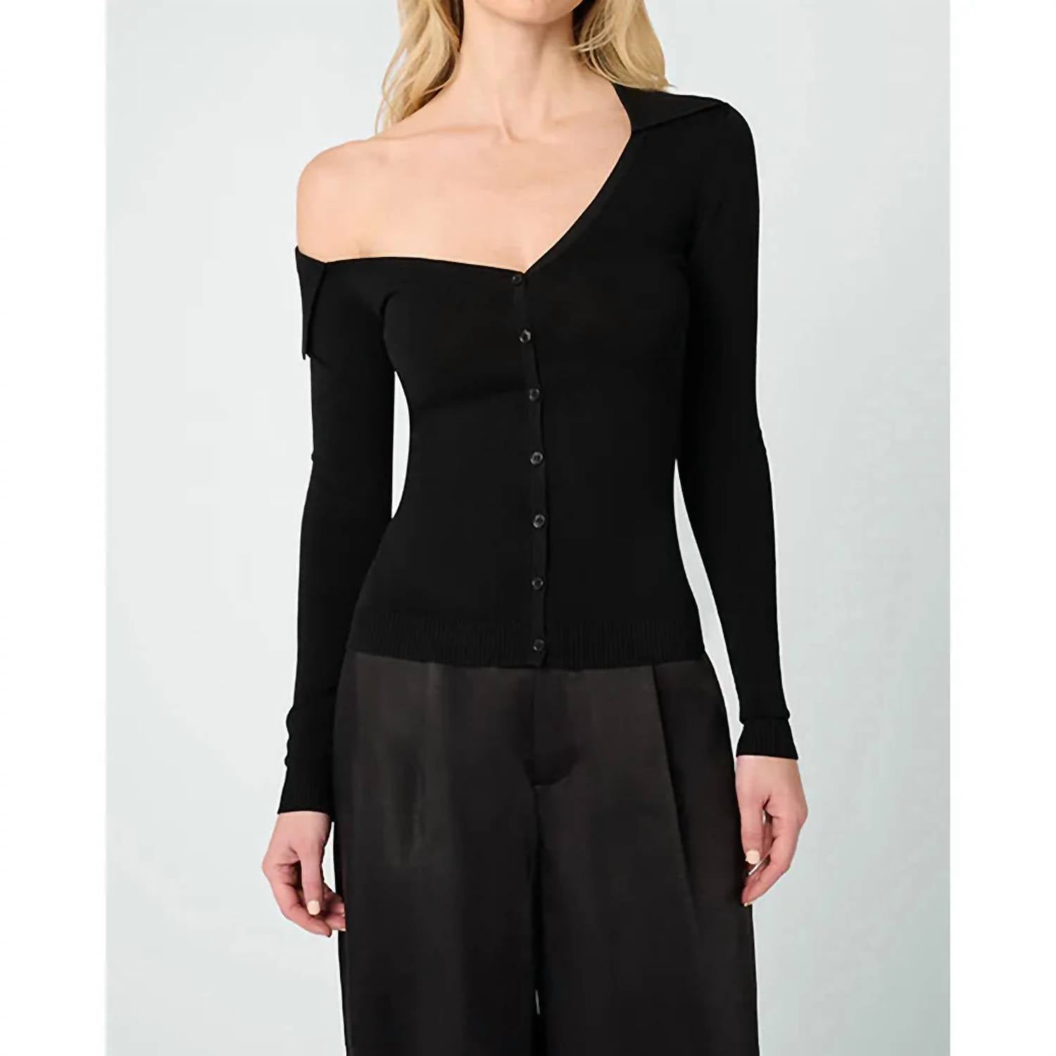 We Wore What - Off The Shoulder Collared Shirt