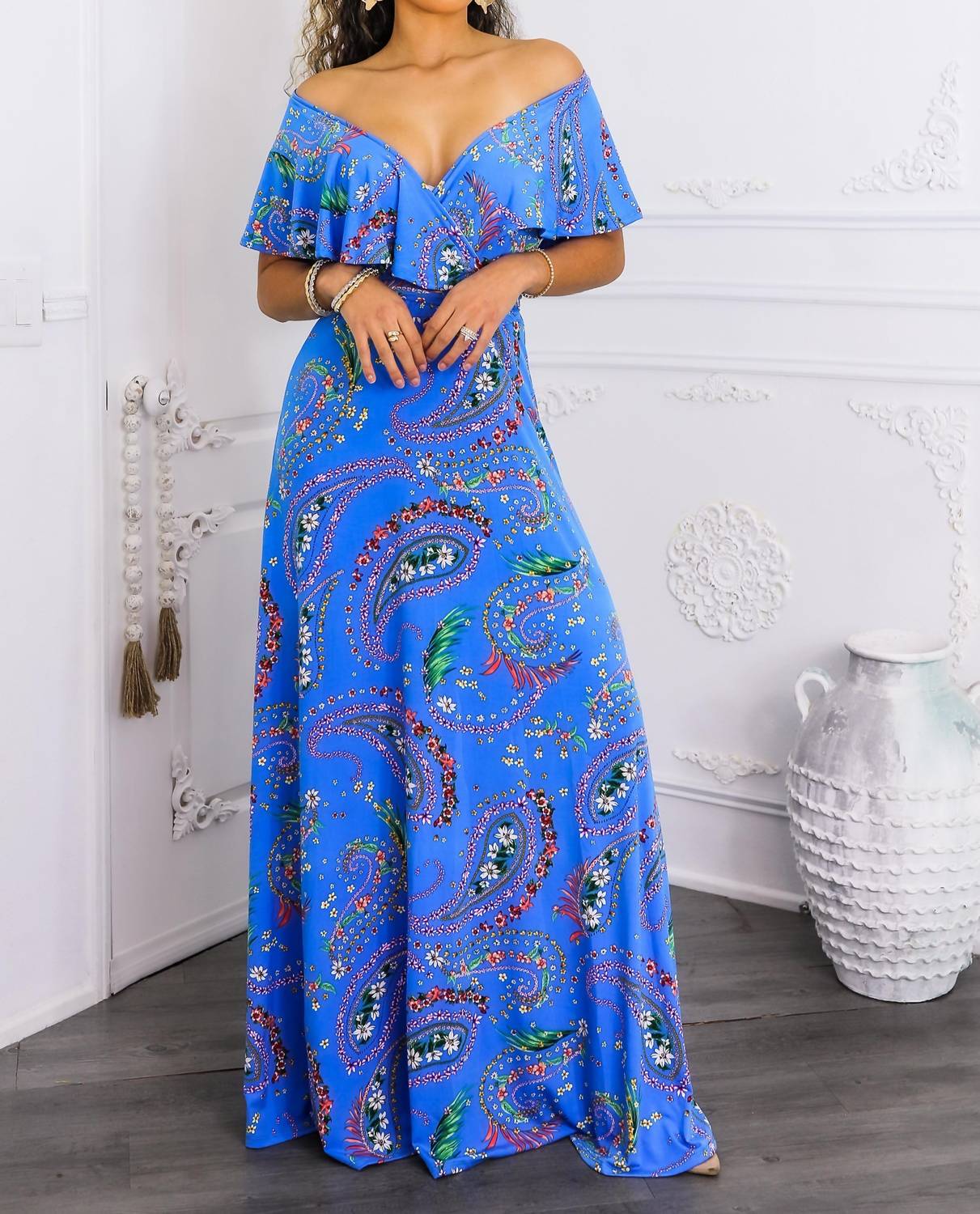 Surelymine - Paisley On Or Off-shoulder Maxi Dress