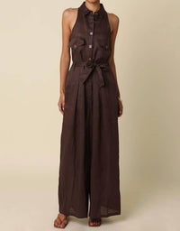 Olivaceous - Eve Utility Belted Linen Jumpsuit