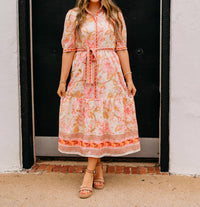 Jade - Aloha Bloom Button Front Short Sleeve Midi Dress