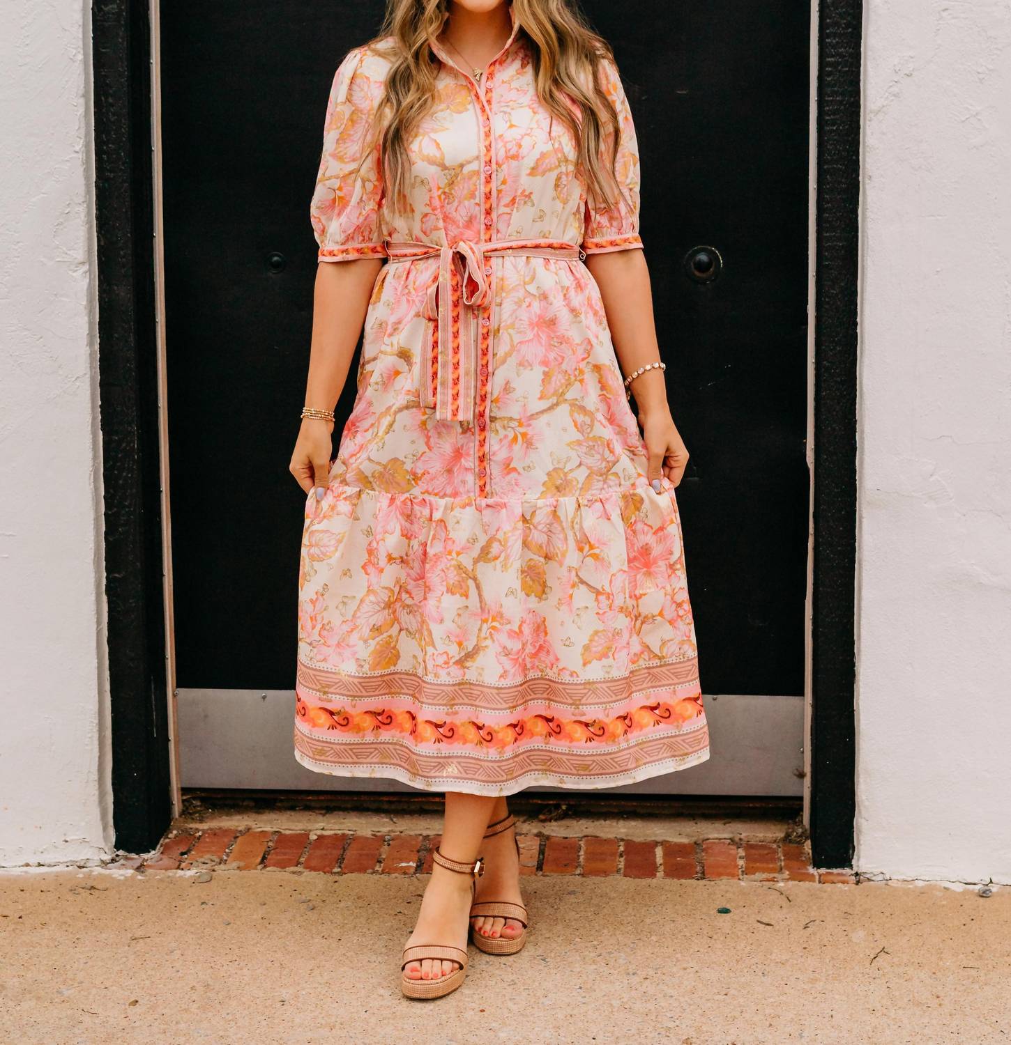 Jade - Aloha Bloom Button Front Short Sleeve Midi Dress