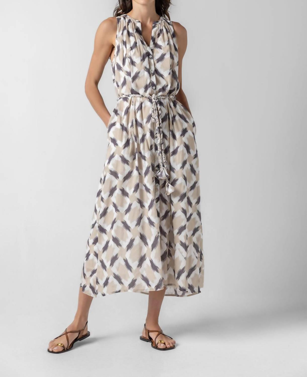 Lilla P - Split Neck Belted Maxi Dress