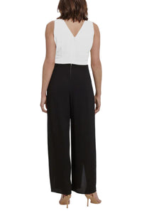 London Times - Sleeveless Tie-belt Contrast Jumpsuit