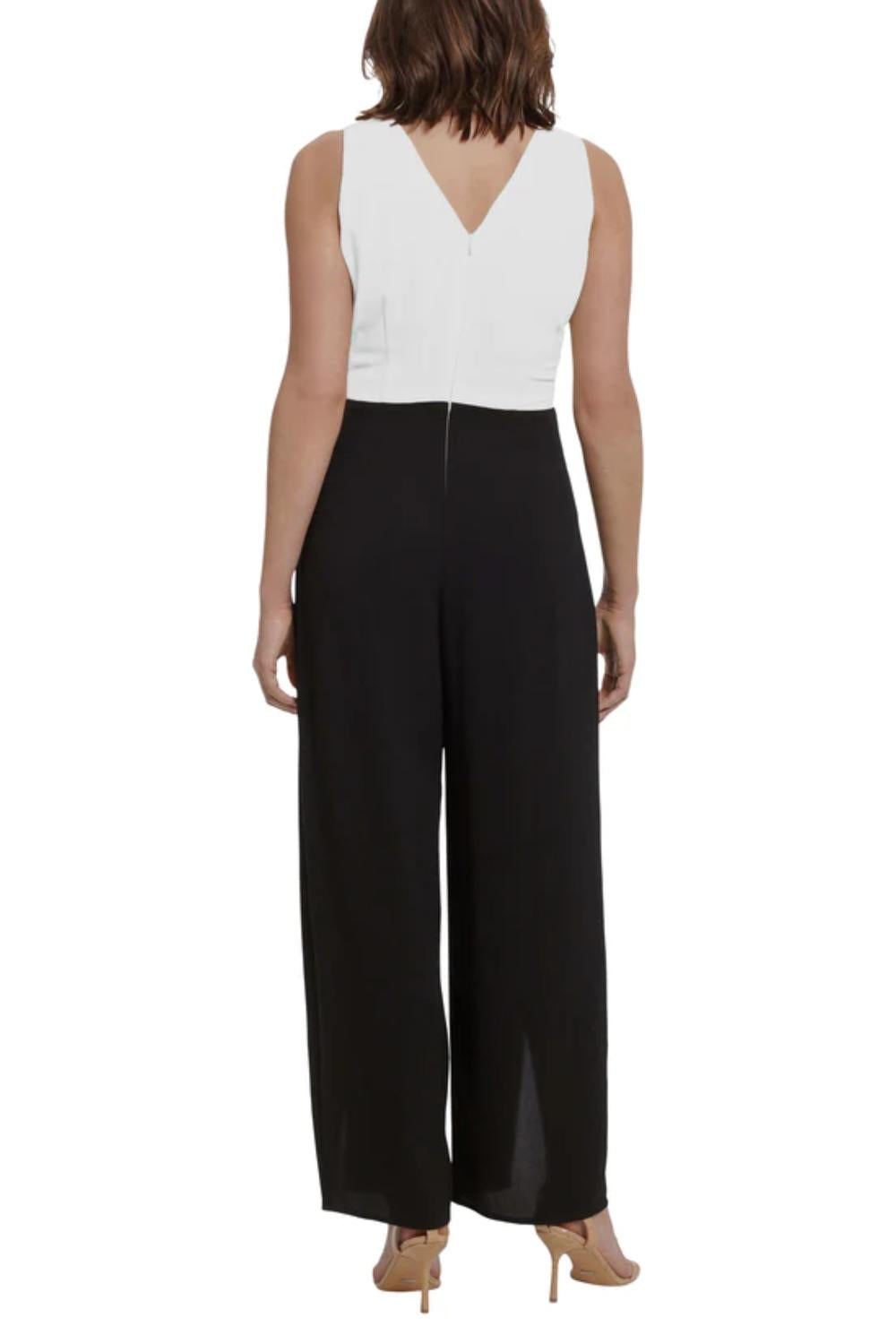 London Times - Sleeveless Tie-belt Contrast Jumpsuit
