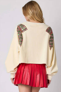 Peach Love - Christmas Bow Sequins Embroidery Sweatshirt