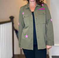 Moving Forward - Army Shacket with Rhinestone Peace Sign