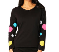 V-Neck Polkadot Detail Sleeve Top