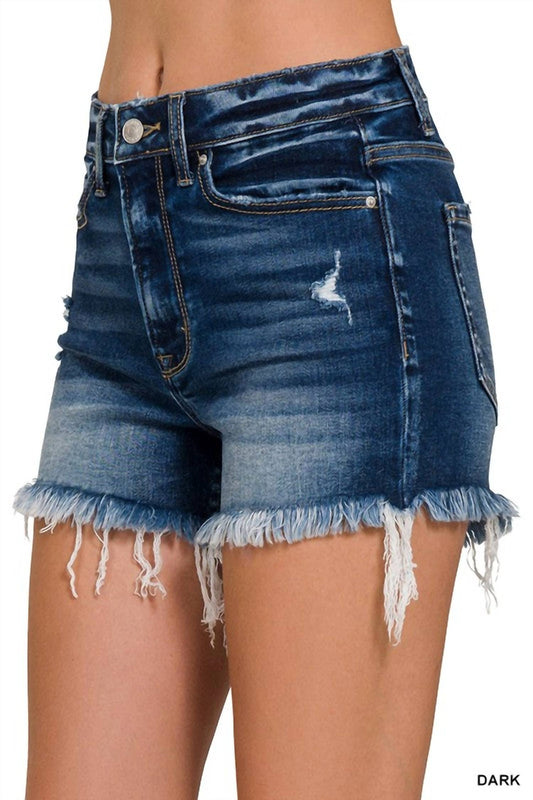 Zenana - Rebel Frayed Hem Shorts