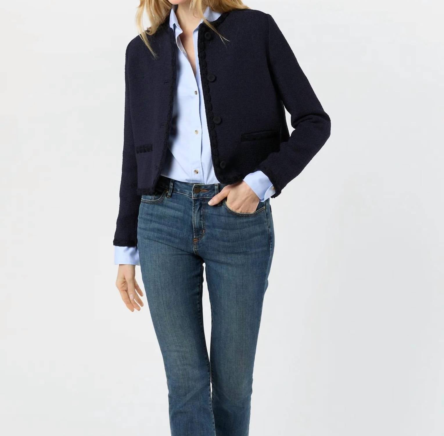 Ann Mashburn Megan Cardigan Jacket in navy boucle tweed - women's jacket