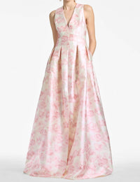 SACHIN & BABI Sleeveless Plunge Neck Floral Gown in blush - women's dress