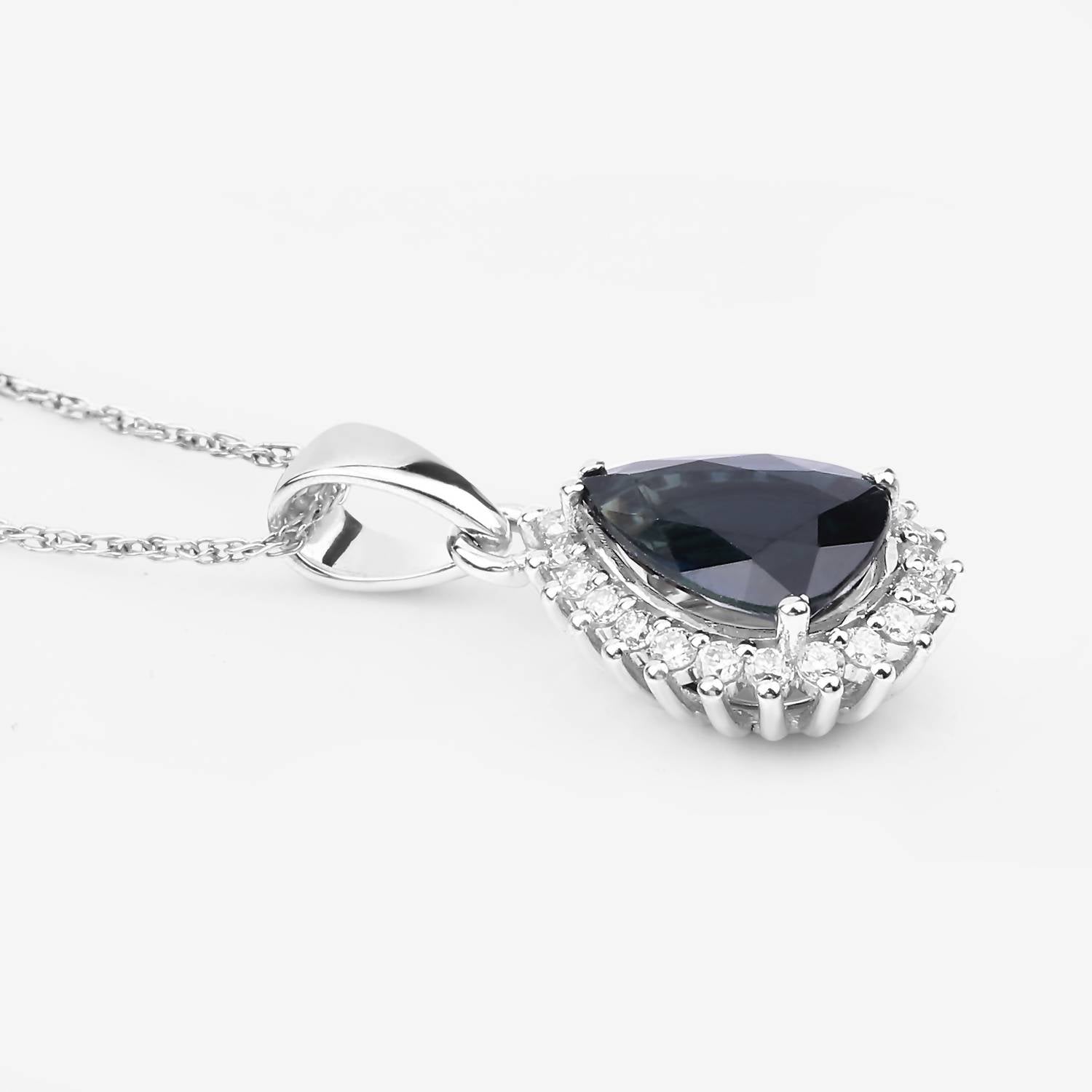 Diana M Jewels Women's Pear Natural Blue Sapphire Pendant Necklace (2.09 Ct) - Classic Plus in 14k white gold - women's jewelry - detail view