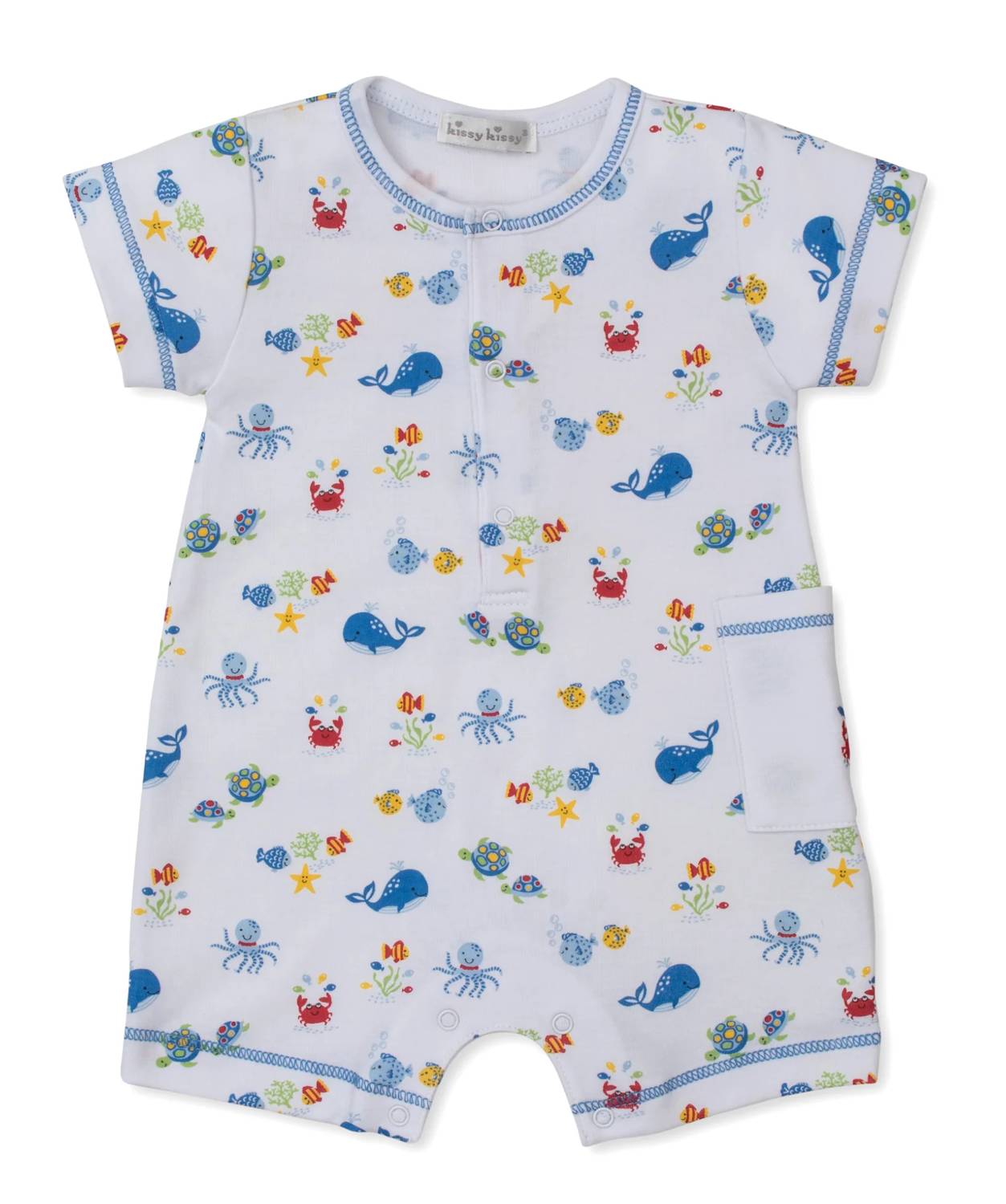 Kissy Kissy - Boy's Ocean Antics Blue Short Playsuit