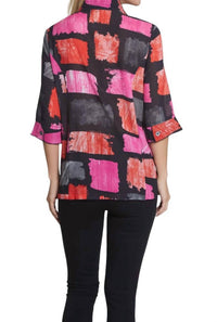 Multiples - 3/4 Sleeve Button Front Print Jacket