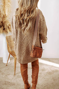 Little Daisy Closet - Cable Knit Drop Shoulder Loose Fit Sweater Dress