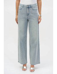 Joseph Ribkoff Classic Wide Leg Stretch Jeans With Crystals in light blue denim - women's jeans