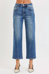RISEN Downtown Darling High Rise Straight Leg Crop Jeans in medium wash - women's jeans