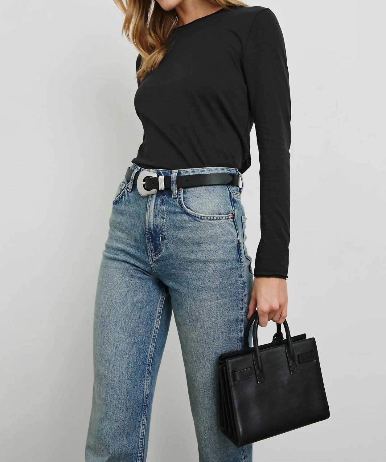Rails Long Sleeve Crew Neck T-shirt in black - women's long sleeve top - detail view