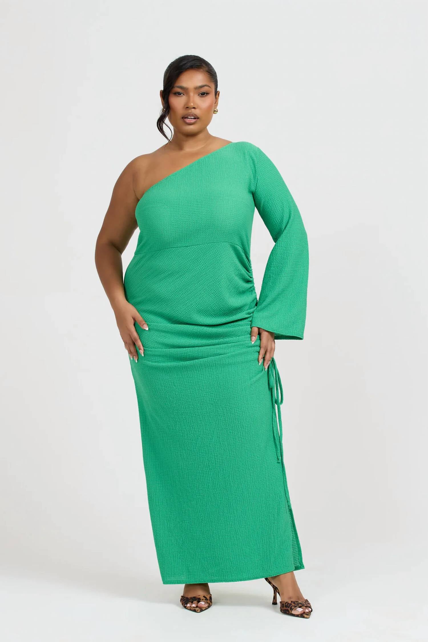 Fashion Szn Curve - One Shoulder Flare Sleeve Maxi Dress - Plus Size
