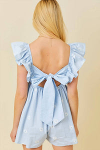 Main Strip - Flower Embroidery Babydoll Romper