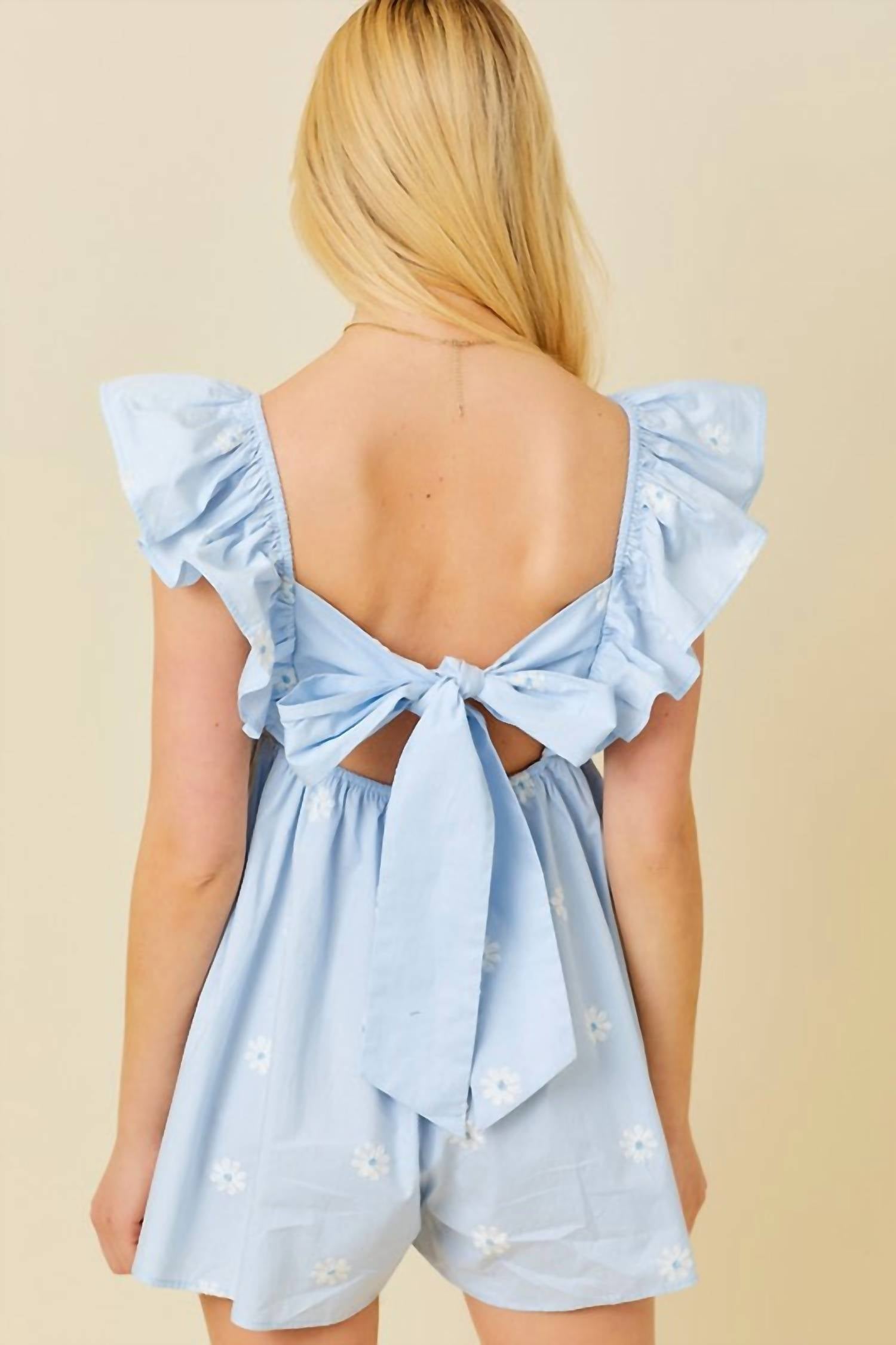 Main Strip - Flower Embroidery Babydoll Romper
