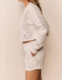 Loveshackfancy - Lalo Bandana Eyelet Fleece Pullover Sweatshirt