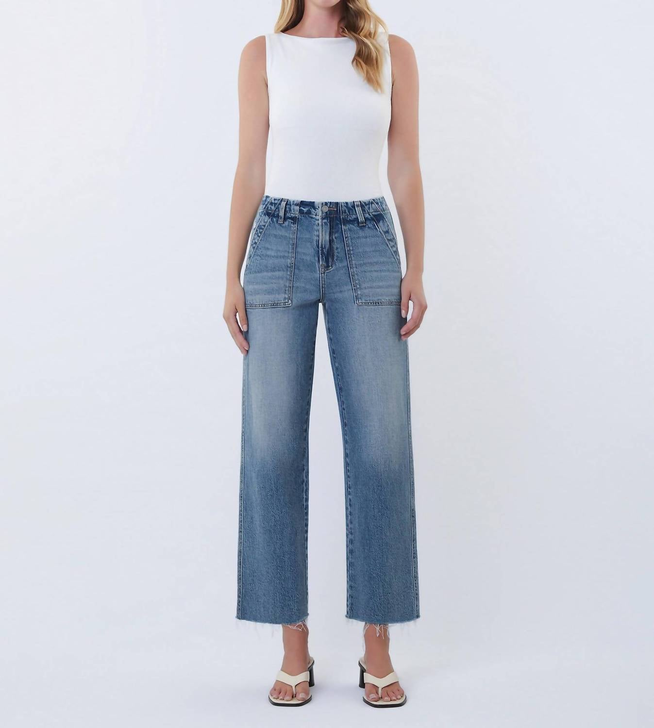 Vervet By Flying Monkey - High Rise Patch Pocket Slim Wide Jeans