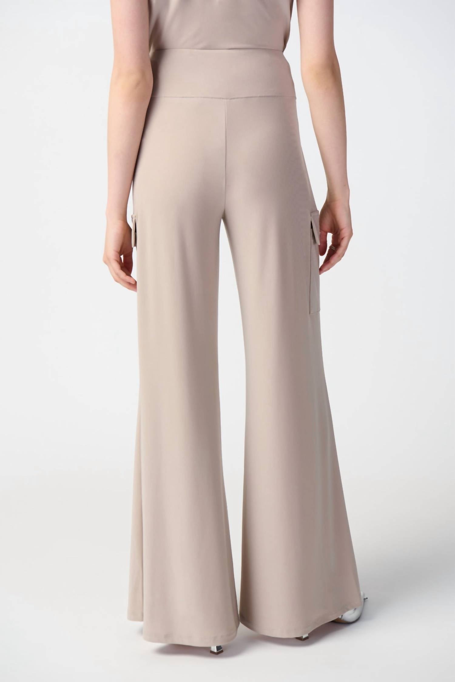 Joseph Ribkoff Wide Leg Cargo Pants in beige silver - women's pants - detail view