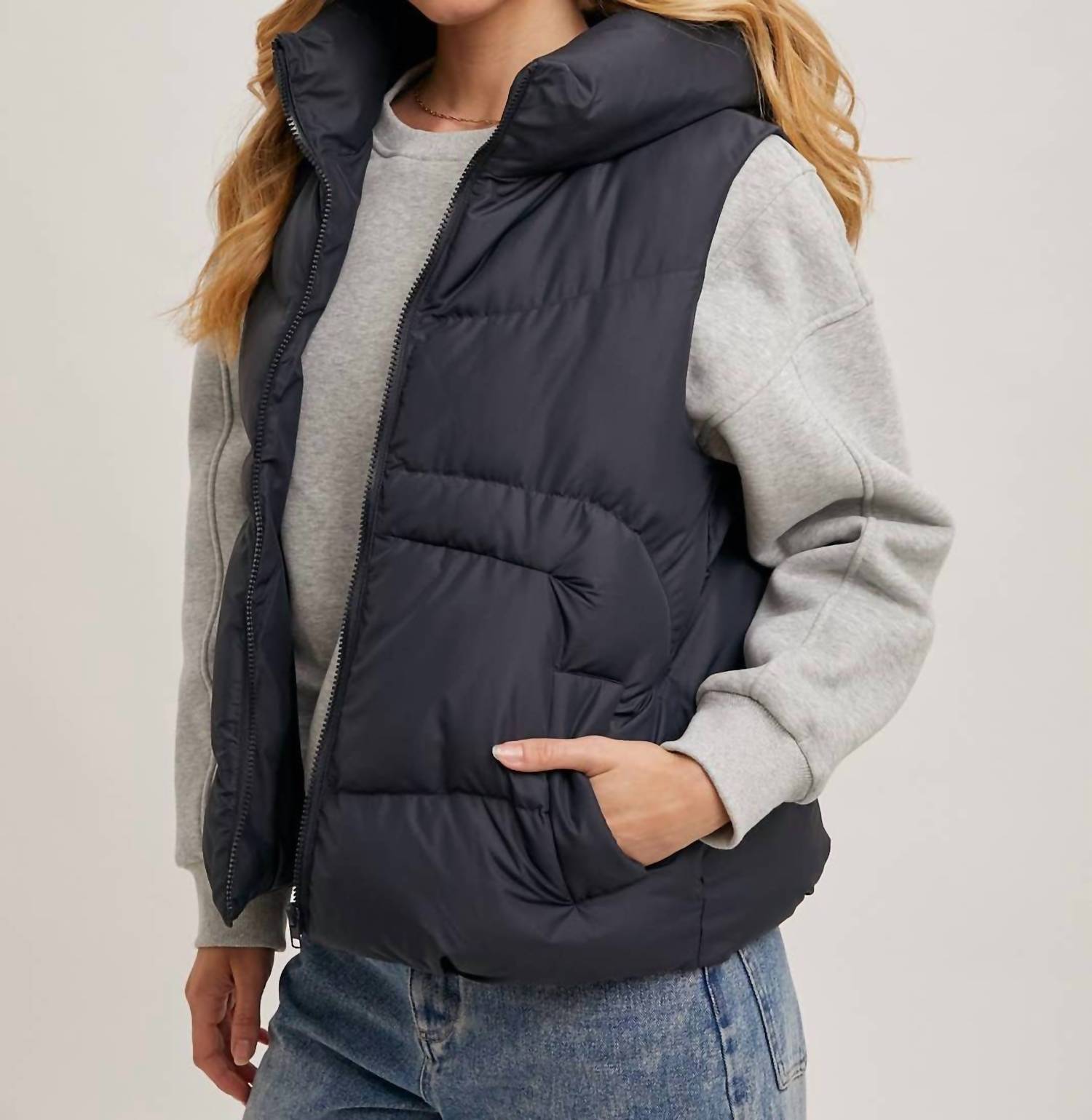 Bluivy - ZIPPER DOWN PUFFER HOODED VEST