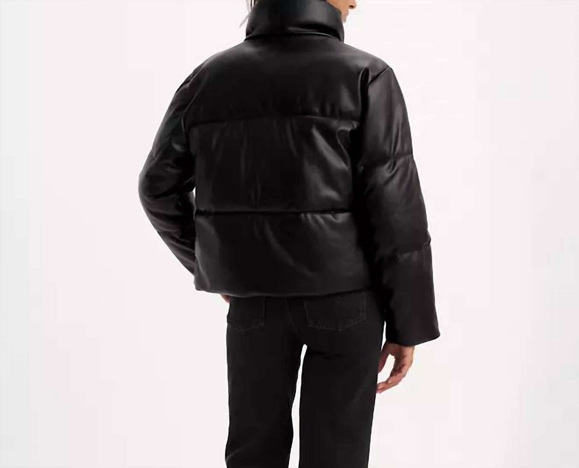 LEVI'S Faux Leather Bomber Puff Jacket in black - women's jacket - detail view