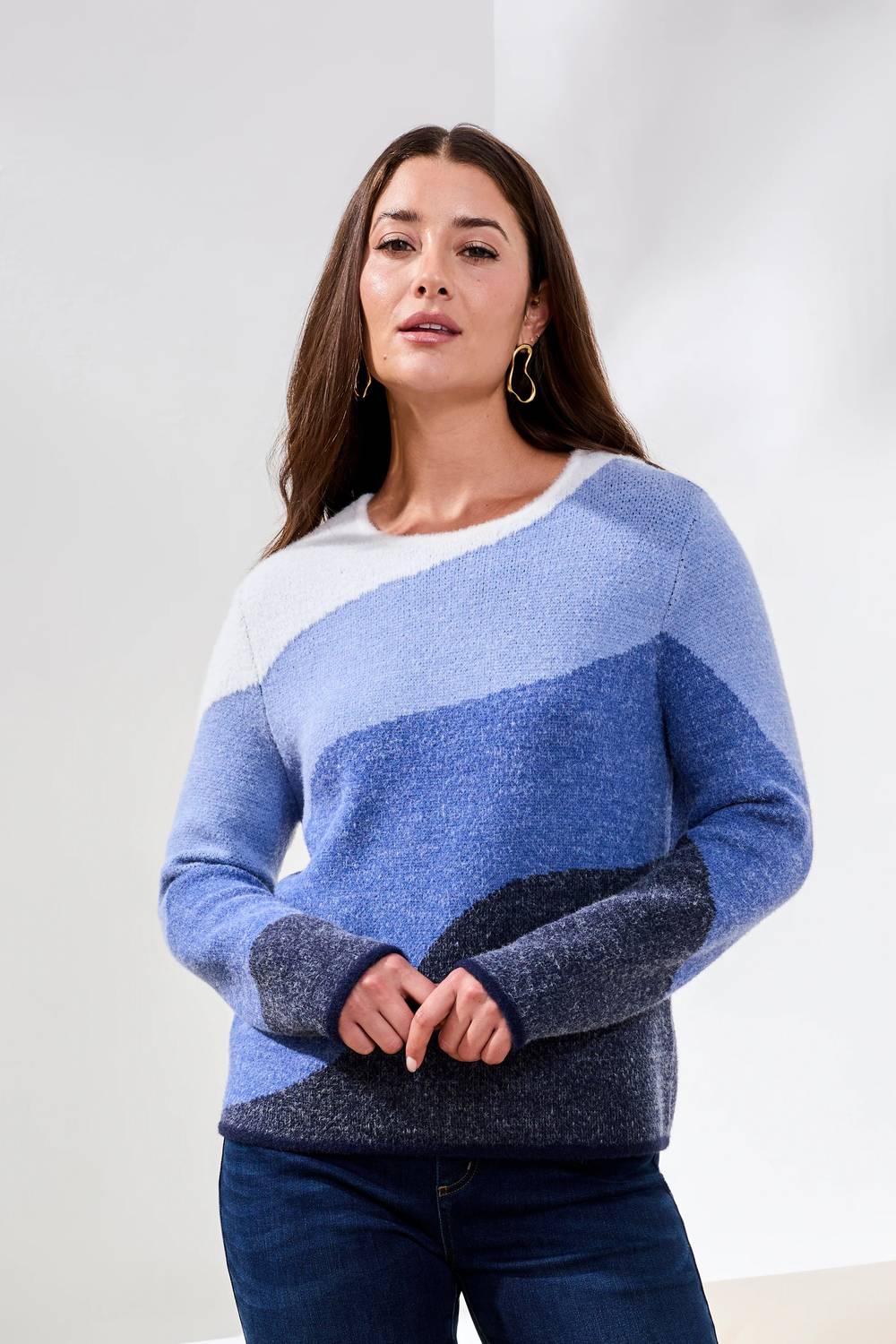 Tribal - Fuzzy Double Knit Crew Neck Sweater