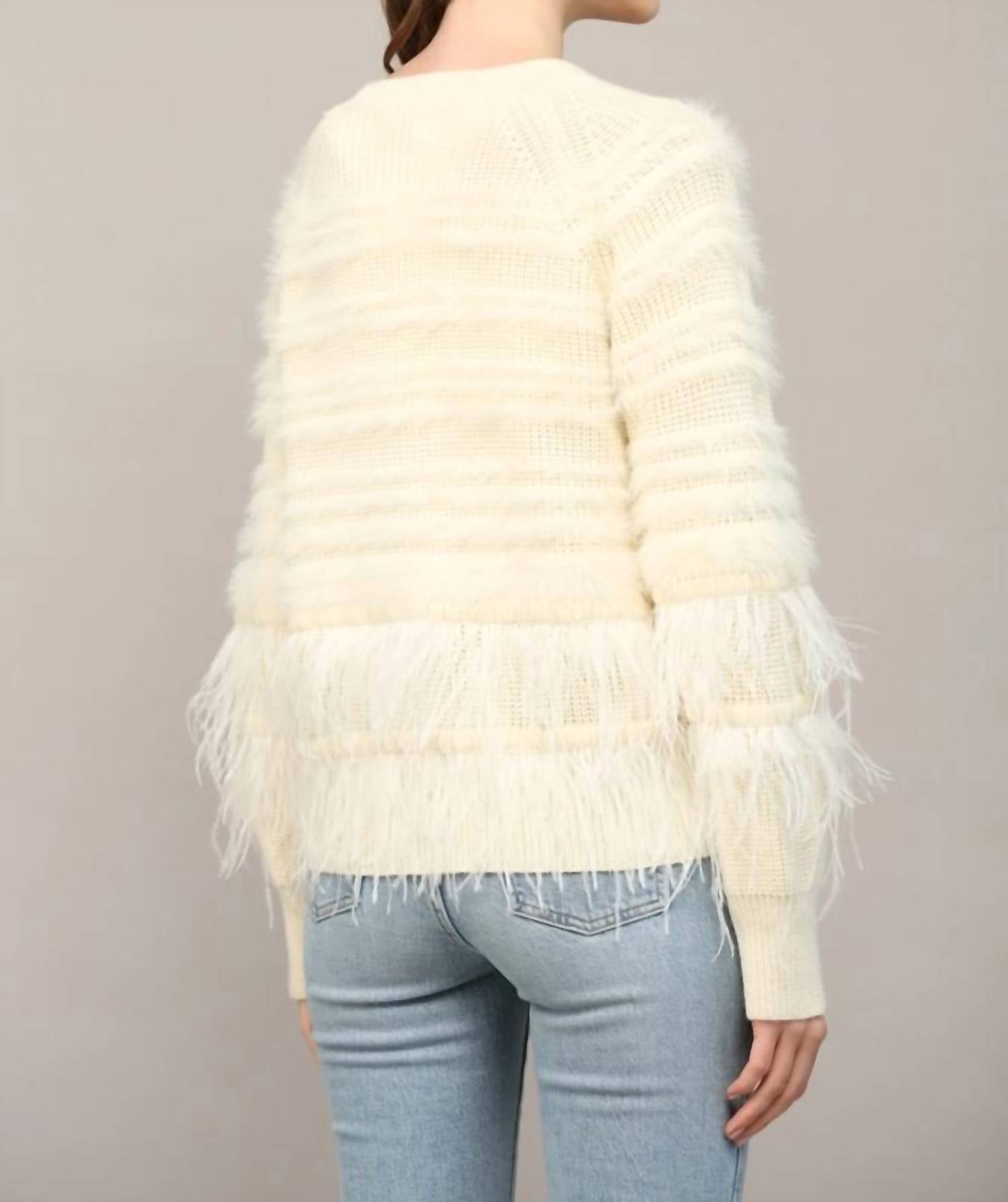 Fate - Feather Trim Wool Blend Cardigan