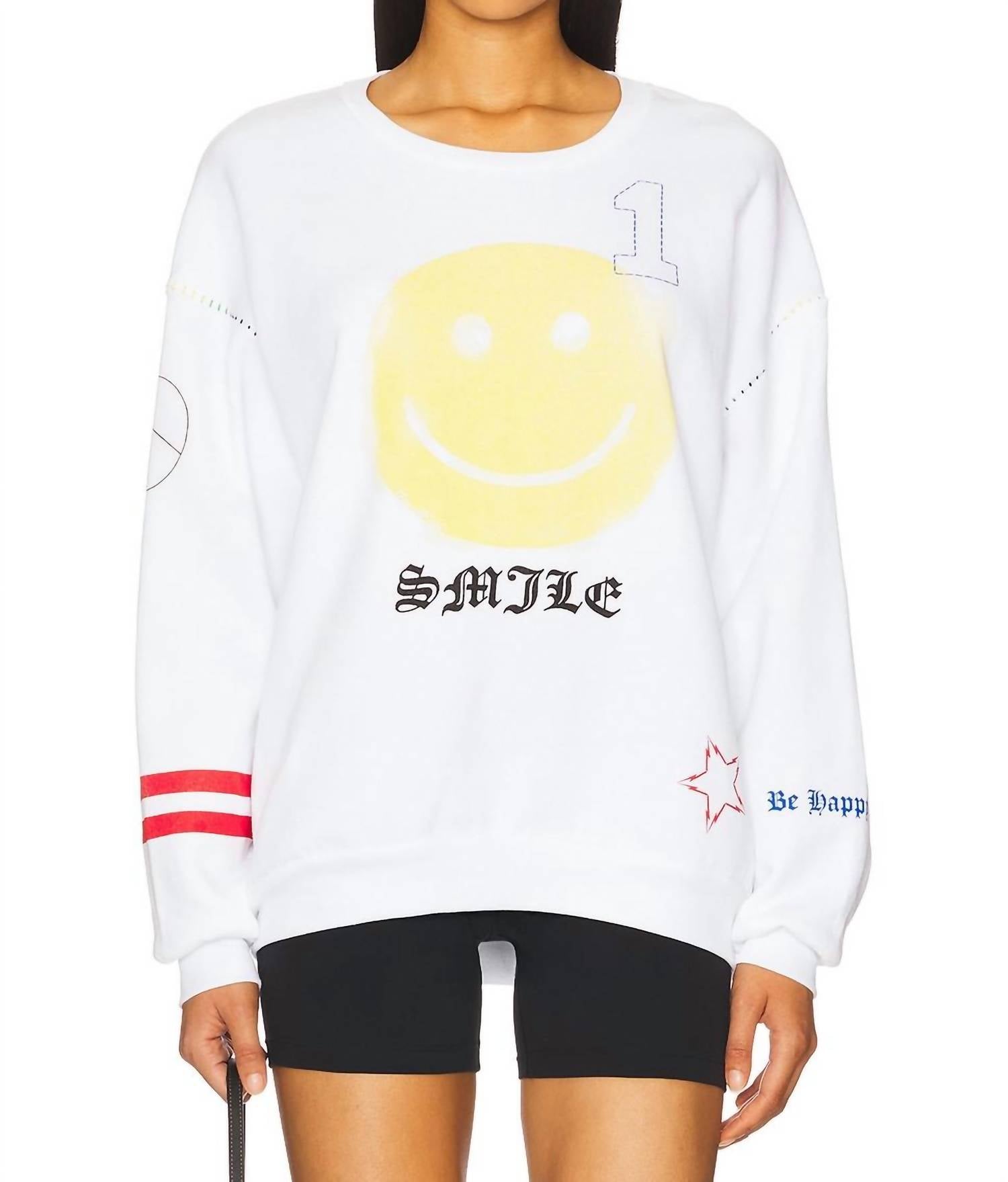 Lauren Moshi - Babbs Spray Happyface Elements Oversized Pullover Sweatshirt