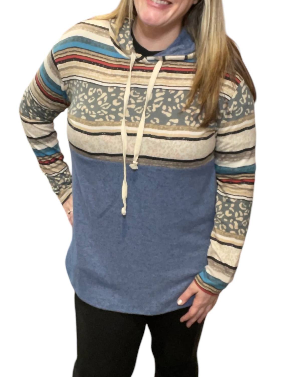 Honeyme - Denim Animal Print Hoodie