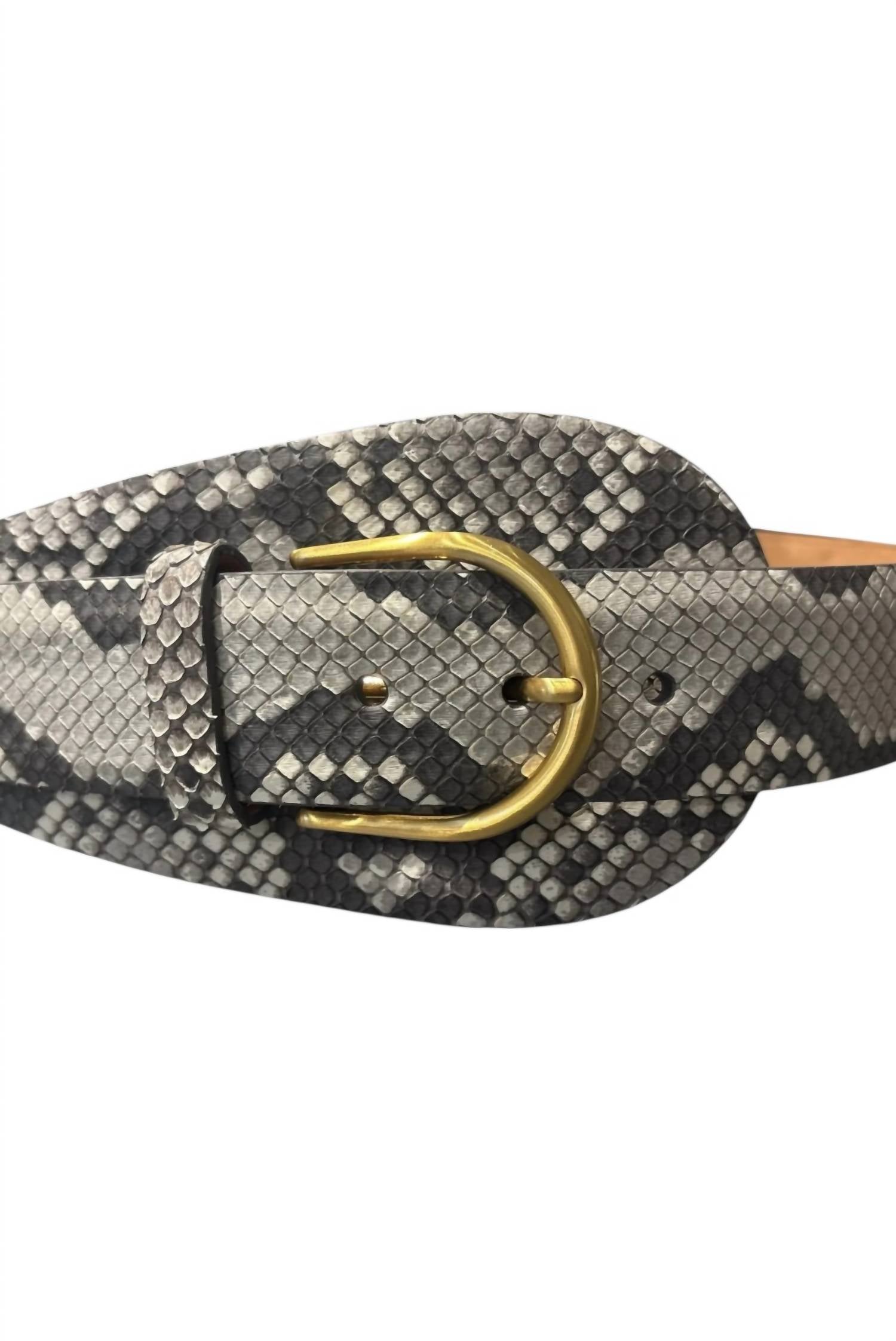 W. Kleinberg Women's Large Tab Python Belt With Buckle in matte natural - women's accessory - detail view
